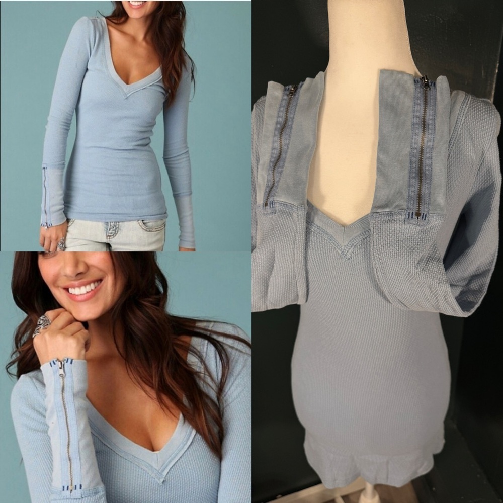 RARE • Free People Zipper Cuff Thermal• Blue • M